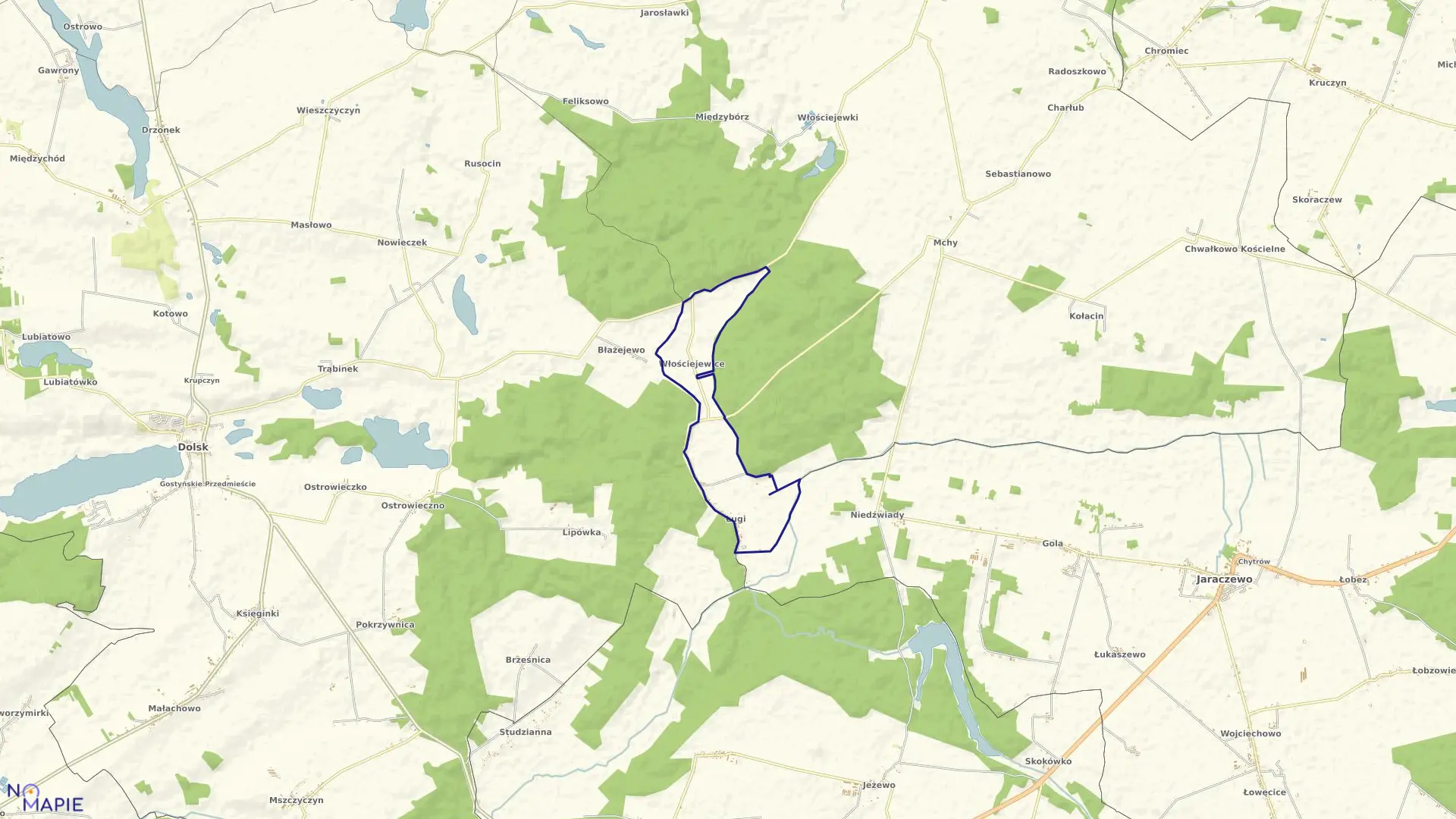 Mapa obrębu WŁOŚCIEJEWICE w gminie Książ Wielkopolski