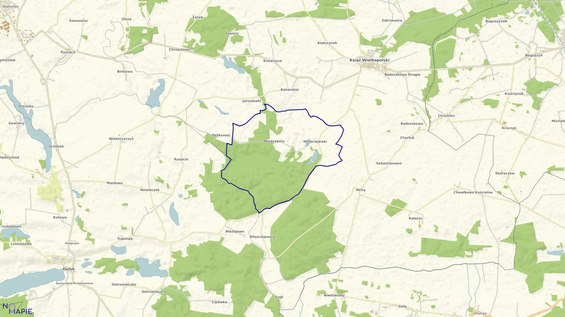 Mapa obrębu WŁOŚCIEJEWKI w gminie Książ Wielkopolski