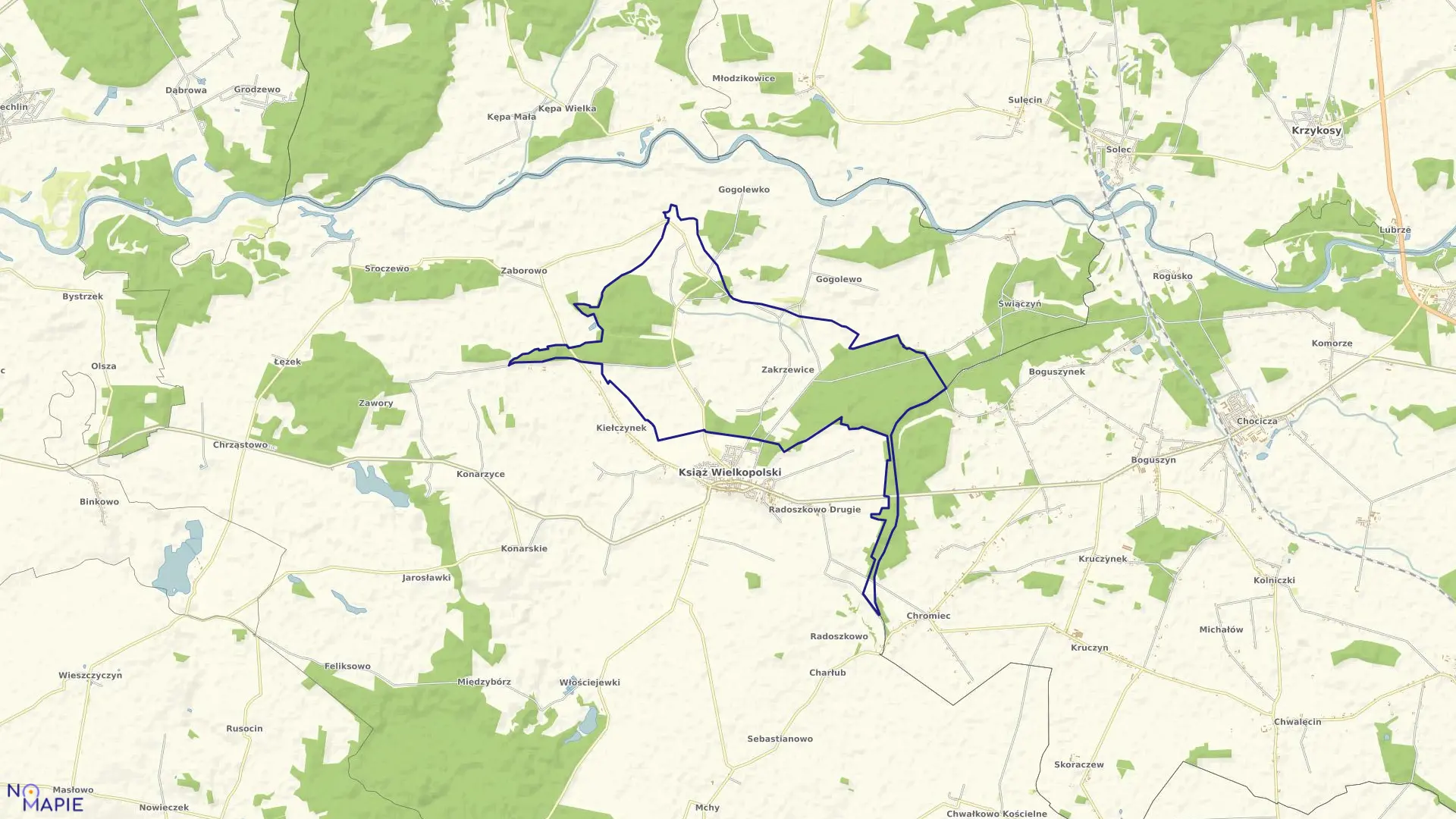 Mapa obrębu ZAKRZEWICE w gminie Książ Wielkopolski